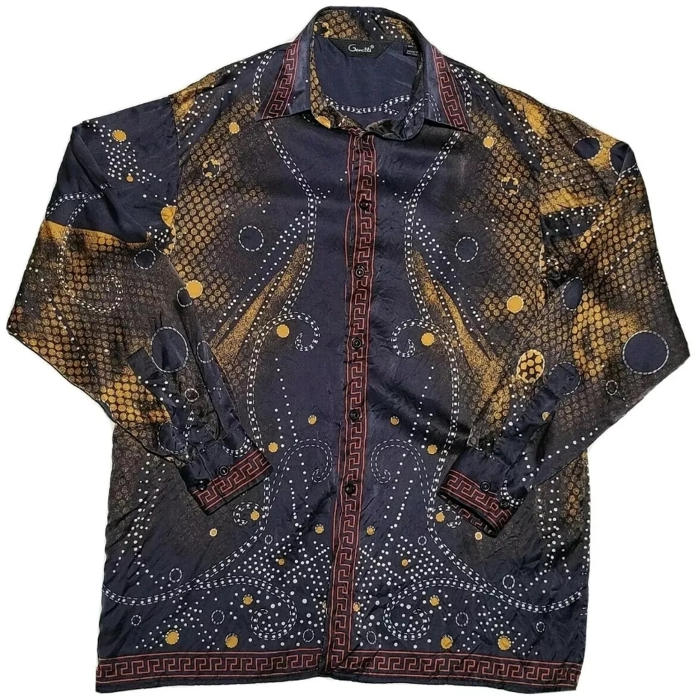 Genelli Men's Silk Shirt Abstract Gaudy